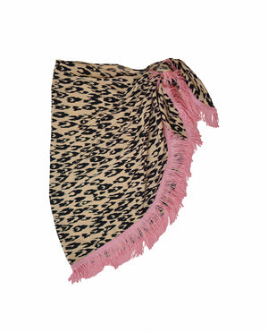 Leopard Mini Wrap Skirt with Pastel Pink Fringe